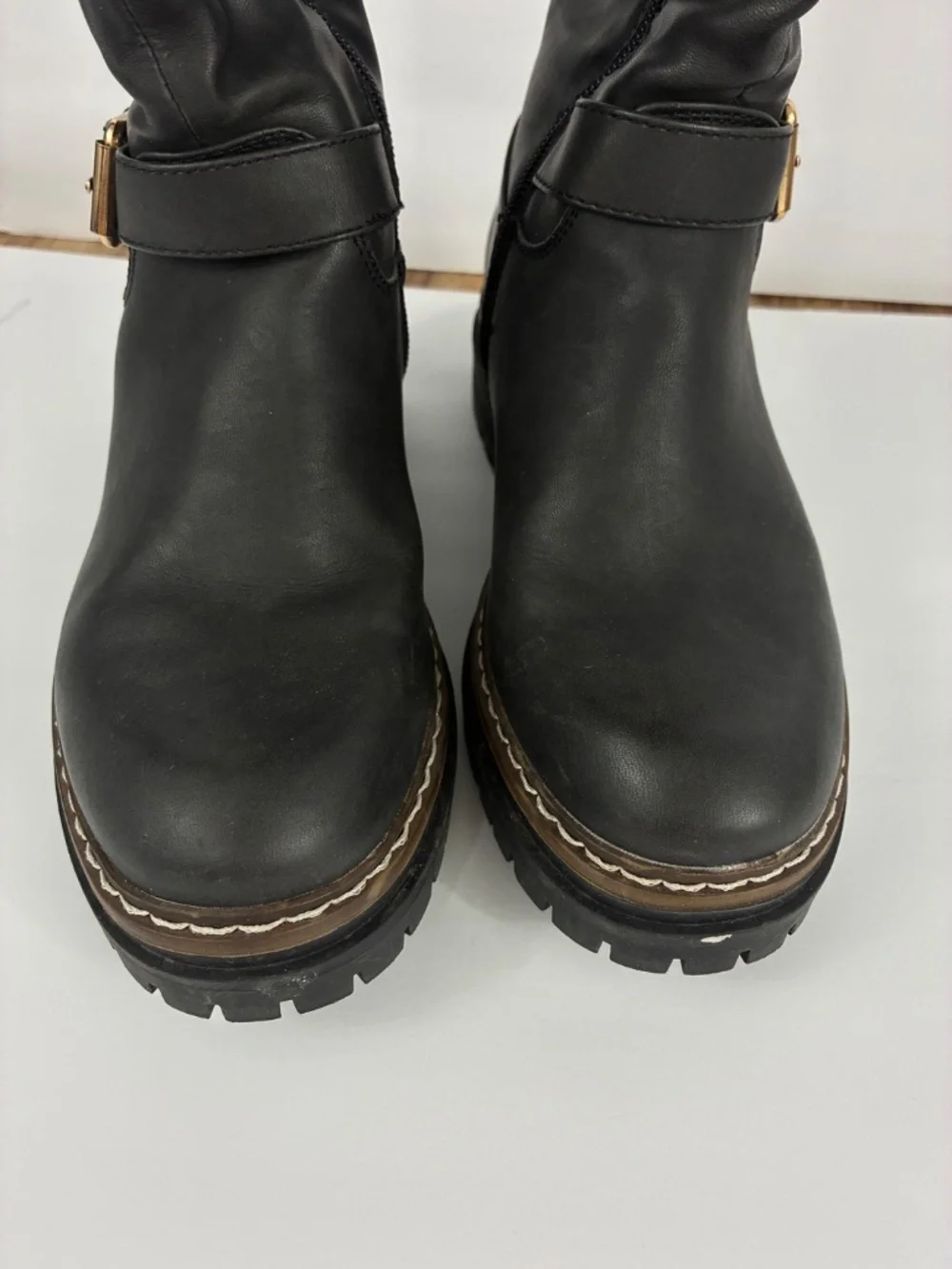 Nautica Talor Sherpa Lined Riding Boots 6 Knee High Lug Sole Black Leather Shoe
